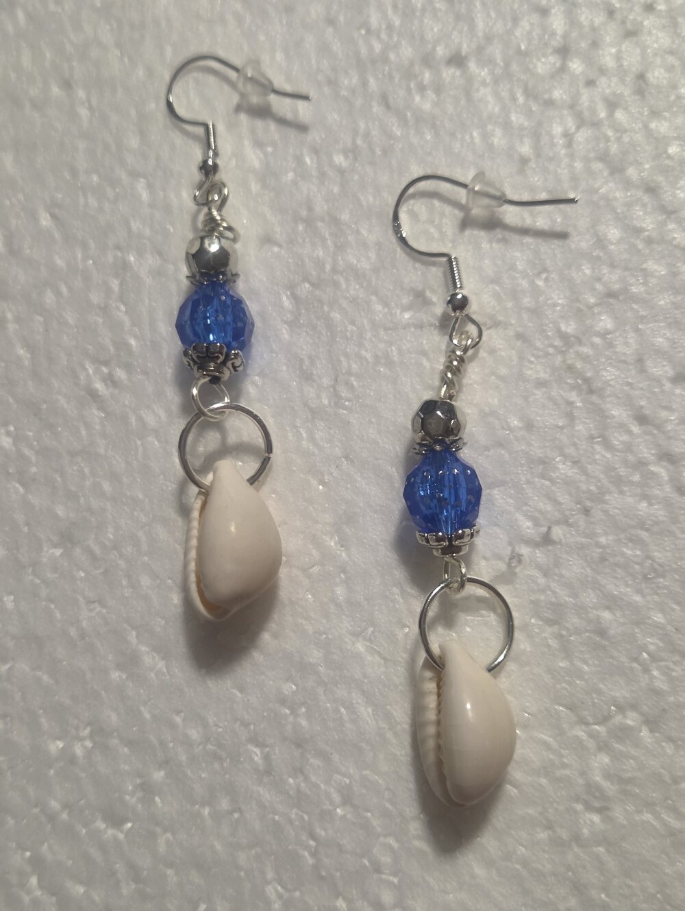 Blue Bead and White Shell Dangle Earrings - Women Jewelry